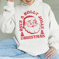 Retro Santa Graphic Holiday Sweatshirt, Holly Jolly Christmas Hoodie, Comfy Winter Season Hooded Pullover, Christmas Santa Hoodie