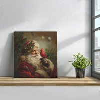 Vintage Christmas Oil Painting Art, Santa Claus Cardinal Bird Square Canvas, Santa Canvas Print, Holiday Wall Art Bird Lover Present