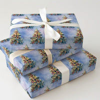 Blue Snowy Holiday Wrapping Paper, Watercolor Christmas Tree Wrapping Paper, Artistic Christmas Wrapping Paper, Seasonal Gift Wrap Roll
