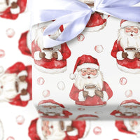 Hot Cocoa Christmas Gift Wrap, Watercolor Santa Wrapping Paper, Adorable Santa Claus Holiday Wrapping Paper, Polka Dot Xmas Wrapping Paper Roll