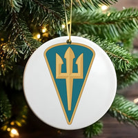 Caribbean Flag Ceramic Ornament, Barbados Trident Christmas Ornament, Barbados Pride Holiday Ornament, Island Travel Souvenir Present