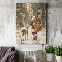 Reindeer Snowy Forest Canvas Print, Santa Claus Canvas Wall Art, Vintage Christmas Wall Art, Holiday Season Canvas, Winter Home Decor