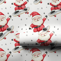 Cartoon Skater Santa Gift Wrap, Skateboarding Santa Snowflake Wrapping Paper, Whimsical Christmas Present Wrap, Fun Holiday Paper Roll