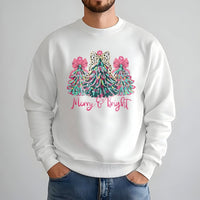 Leopard Print Tree Sweatshirt, Merry and Bright Christmas Sweatshirt, Colorful Holiday Crewneck, Festive Winter Pullover, Xmas Present for Her