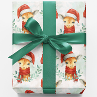 Watercolor Santa Hat Animal Wrap, Christmas Giraffe Gift Wrapping Paper, Adorable Holiday Present Paper Roll, Safari Animal Xmas Wrap Paper