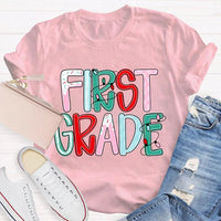 Custom Holiday Font 1st Grade Tee, Personalized First Grade Christmas Shirt, Teacher Student Xmas T-Shirt, Christmas Grade Shirt