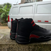 High Top Sneakers, Black Red Colorway, Lace Up Design, Casual Gift for Sneaker Fans
