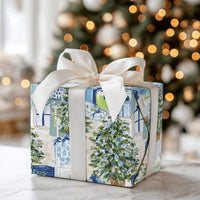 Watercolor Tree Gift Wrap, Chinoiserie Christmas Wrapping Paper, Preppy Blue Holiday Wrapping Paper, Elegant Winter Xmas Wrapping Paper