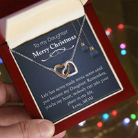 Heart Pendant with Card, Daughter Christmas Interlocking Hearts Necklace, Polished Surgical Steel Jewelry, Holiday Present from Mom to Daughter