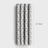 Black Grey Ornaments Gift Wrap, Monochrome Christmas Wrapping Paper, Minimalist Botanical Holiday Wrapping Paper, Modern Present Packaging