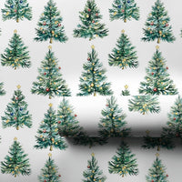 Festive Pine Tree Gift Wrap, Watercolor Christmas Tree Wrapping Paper, Colorful Ornament Christmas Wrapping Paper, Holiday Gift Wrap Roll