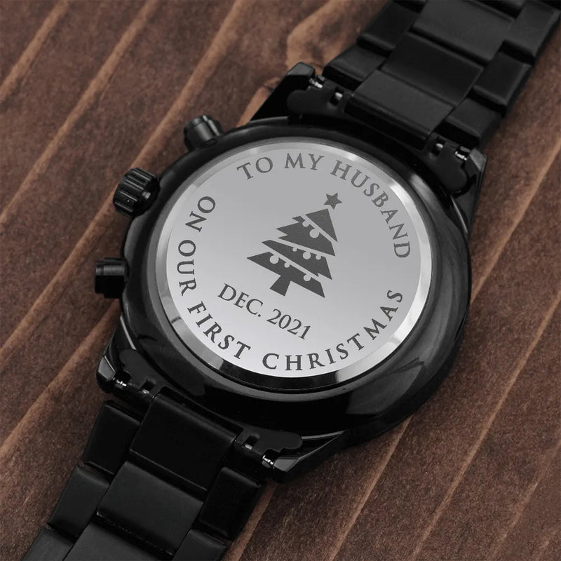 Engraved Christmas Watch for Husband, Personalized Husband Chronograph Watch, Stainless Steel Chronograph Watch, Holiday Present for Him