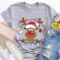 Festive Lights Elk Shirt, Christmas Elk T-Shirt, Holiday Reindeer Tee, Adorable Winter Graphic Tee, Xmas Holiday Apparel Present