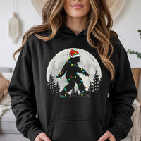 Sasquatch Santa Hat Hooded Sweatshirt, Bigfoot Christmas Hoodie, Humorous Xmas Lights Yeti Hoodie, Winter Holiday Pullover, Christmas Present
