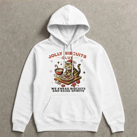 Jolly Biscuits Club Holiday Graphic Hoodie, Christmas Cat Baking Hoodie, Humorous Cat Lover Xmas Pullover, Adorable Kitty Baker Winter Hoodie