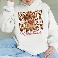 Retro Gingerbread Cowprint Hoodie, Howdy Christmas Hoodie, Western Holiday Pullover Sweatshirt, Comfy Christmas Hoodie, Winter Cowgirl Present