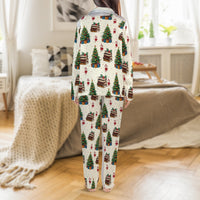Festive Tree Books Satin Pajamas, Christmas Book Lover Pajama Set, Bookworm Holiday Pajamas, Comfy Reader Loungewear, Book Lover Xmas Present