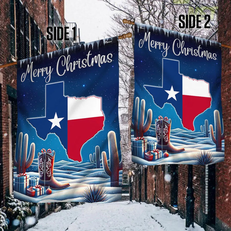 Double-Sided Lone Star State Yard Flag, Texas Merry Christmas Y'all Garden Flag, Southern Rustic Holiday Lawn Flag
