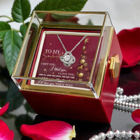 Romantic Crystal Necklace, Soulmate Love Knot Necklace, CZ Heart Knot Pendant, Rotating Rose Gift Box, Christmas Jewelry Present for Her