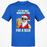 Humorous Santa Drinking Shirt, Most Wonderful Time for a Beer Christmas T-Shirt, Retro Ugly Xmas Holiday Graphic Tee, Beer Lover Present