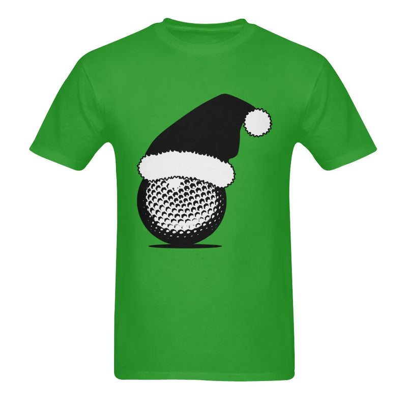 Humorous Double Sided Holiday Golf Shirt, Santa Hat Golf Ball Christmas T-Shirt, Xmas Sports Graphic Tee, Golfer Christmas Present for Men