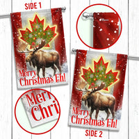 Moose Maple Leaf Merry Christmas Eh Yard Flag, Canadian Christmas Garden Flag, Double-Sided Winter Holiday Lawn Flag, Canada Porch Decor