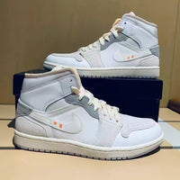 Retro Mid Top Sneakers, White Gray Colorway, Lace Up Design, Casual Gift for Sneaker Fans