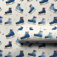 Winter Watercolor Figure Skating Gift Wrap, Ice Skate Wrapping Paper, Holiday Christmas Paper Roll, Seasonal Birthday Wrapping Paper