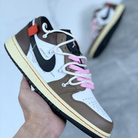 Low Top Sneakers, White Brown Colorway, Lace Up Design, Casual Gift for Sneaker Fans