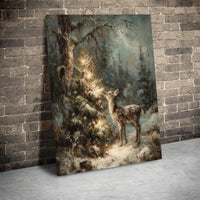 Snowy Forest Fawn Canvas Print, Christmas Fawn Canvas Wall Art, Winter Deer Canvas Art, Holiday Nature Canvas, Animal Lover Xmas Present