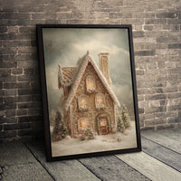 Snowy Holiday Canvas Decor, Gingerbread House Christmas Canvas Wall Art, Winter Wonderland Print, Festive Xmas Present for Family