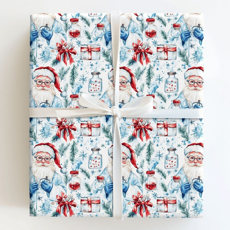 Medical Holiday Gift Wrap, Scientist Santa Wrapping Paper, Lab Coat Santa Christmas Paper, Science Gift Wrap, Doctor Nurse Holiday Gift Wrap