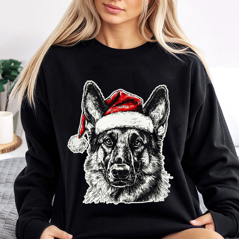 Santa Hat Dog Holiday Crewneck, German Shepherd Christmas Sweatshirt, Festive German Shepherd Xmas Sweater, Dog Lover Present