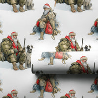Rugged Hunter Christmas Gift Wrap, Hunting Santa Claus with Dog Wrapping Paper, Winter Hunting Wrapping Paper Roll, Sportsman Present Wrap