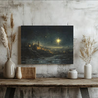 Nativity Night Landscape Poster, Star of Bethlehem Canvas Wall Art, Holy City Christian Canvas Print, Religious Christmas Digital Download