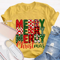 Festive Holiday Graphic T-Shirt, Merry Christmas Plaid Snowflakes Shirt, Buffalo Plaid Christmas Tee, Winter Season Womens Apparel