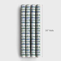Pine and Blue Bow Gift Wrap, Evergreen Garland Wrapping Paper, Holiday Garland Wrapping Paper, Winter Christmas Wrapping Paper Roll