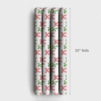 Red and Green Bow Gift Wrap Roll, Hand Drawn Christmas Bows Wrapping Paper, Festive Holiday Wrapping Paper, Xmas Gift Wrapping Paper Roll
