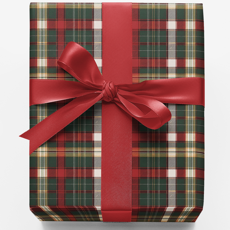 Classic Red Green Plaid Wrapping Paper, Evergreen Tartan Christmas Wrapping Paper, Traditional Holiday Gift Wrapping Paper, Xmas Wrap