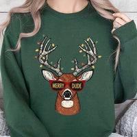 Humorous Christmas Deer Sweatshirt, Merry Dude Reindeer Sweatshirt, Holiday Hunting Crewneck, Retro Reindeer Sweater, Christmas Present for Dad