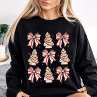 Coquette Bow Holiday Crewneck, Christmas Tree Cake Sweatshirt, Aesthetic Xmas Tree Snack Sweatshirt, Vintage Winter Pullover Sweatshirt