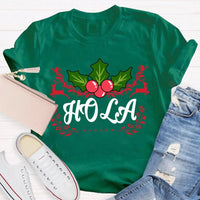 Festive Spanish Teacher Holiday Shirt, Hola Merry Christmas Elk Bilingual Teacher T-Shirt, Latinx Educator Graphic Tee