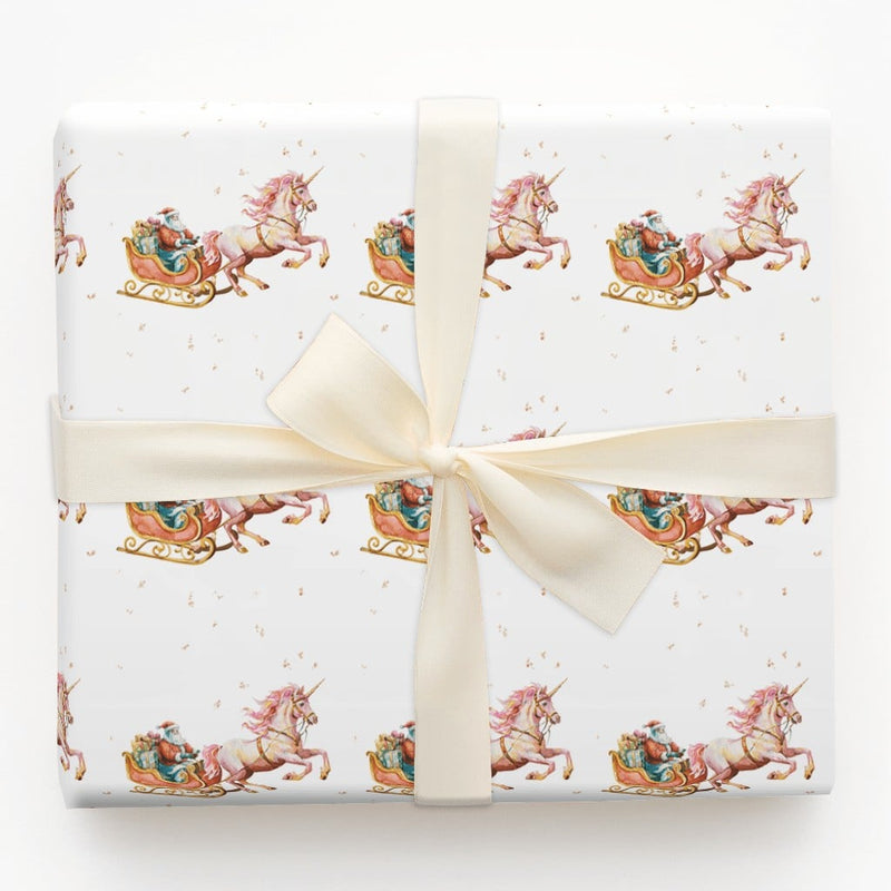 Santa Sleigh Fantasy Gift Wrap, Unicorn Christmas Wrapping Paper, Magical Unicorn Holiday Wrapping Paper, Whimsical Wrapping Paper Roll