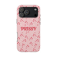 Personalized Name Christmas Phone Case, Pink Candy Cane Phone Case for iPhone, Festive Holiday Tough Phone Cover, Xmas Present for Her