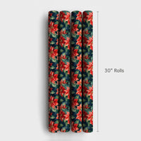 Dark Moody Floral Gift Wrap, Watercolor Poinsettia Wrapping Paper, Vintage Red Christmas Wrapping Paper, Botanical Holiday Gift Wrap Roll