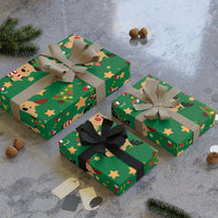 Holiday Tree and Star Gift Wrap, Christmas Reindeer Wrapping Paper, Festive Xmas Wrapping Paper Roll, Winter Seasonal Holiday Present Paper