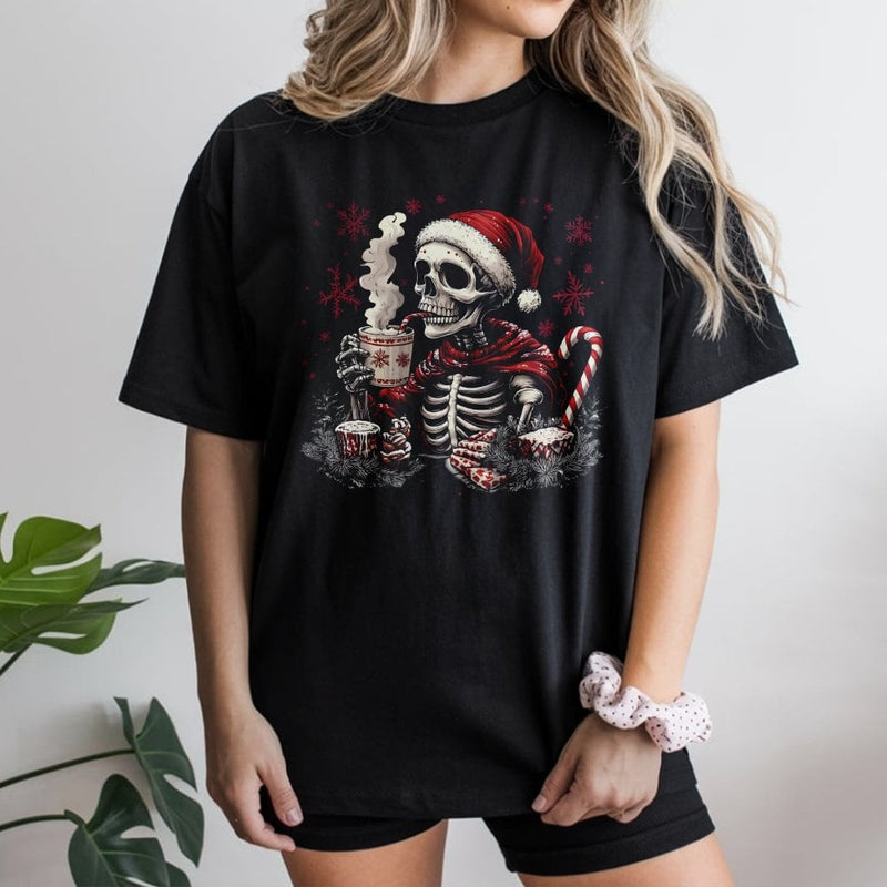 Gothic Christmas Graphic Tee, Skeleton Santa T-Shirt, Humorous Xmas Skeleton Shirt, Retro Spooky Holiday T-Shirt, Edgy Christmas Fan Present