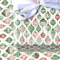 Red and Green Baubles Gift Wrap, Watercolor Ornament Wrapping Paper, Festive Christmas Tree Wrapping Paper, Retro Holiday Wrapping Paper