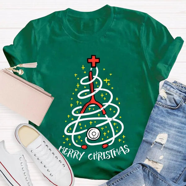 Holiday Nurse T-Shirt, Stethoscope Christmas Tree School Nurse Shirt, Adorable Medical Christmas Graphic Tee, School Nurse Xm