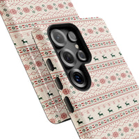 Snowflake Holiday Pattern Cover, Christmas Fair Isle Reindeer Phone Case, Festive Winter Phone Case, Dual Layer Polycarbonate Samsung Case